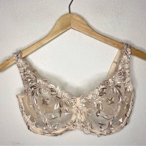 Soma Sensuous Unlined Mesh Embroidered Tan Bra